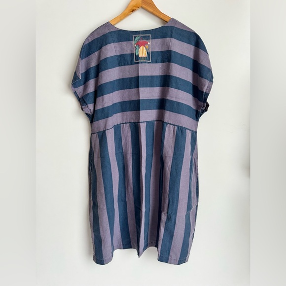Gudrun Sjoden Women XL Stripe Oversized Linen cotton Purple Stripe Dress cozy - Picture 4 of 10